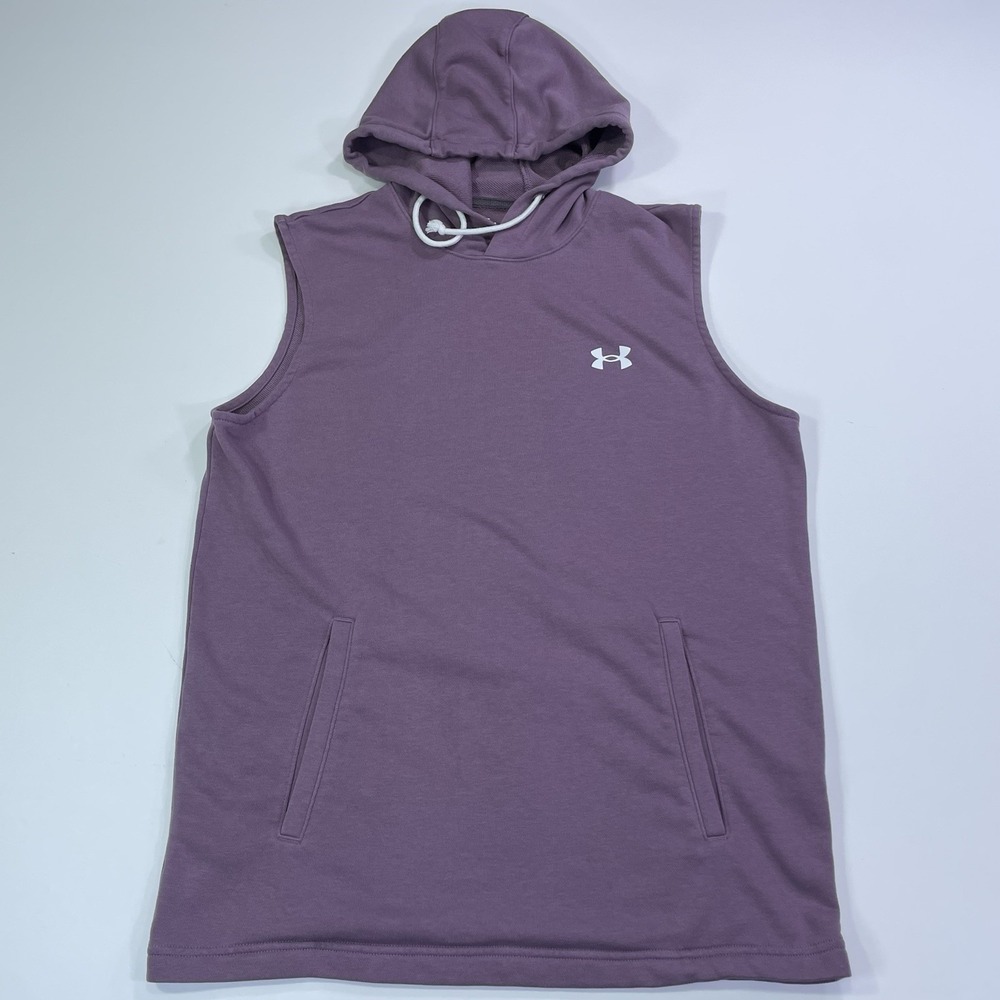 Under Armour Mens Sleeveless Hoodie Tank Top HeatGear Pink Purple Gym Medium M